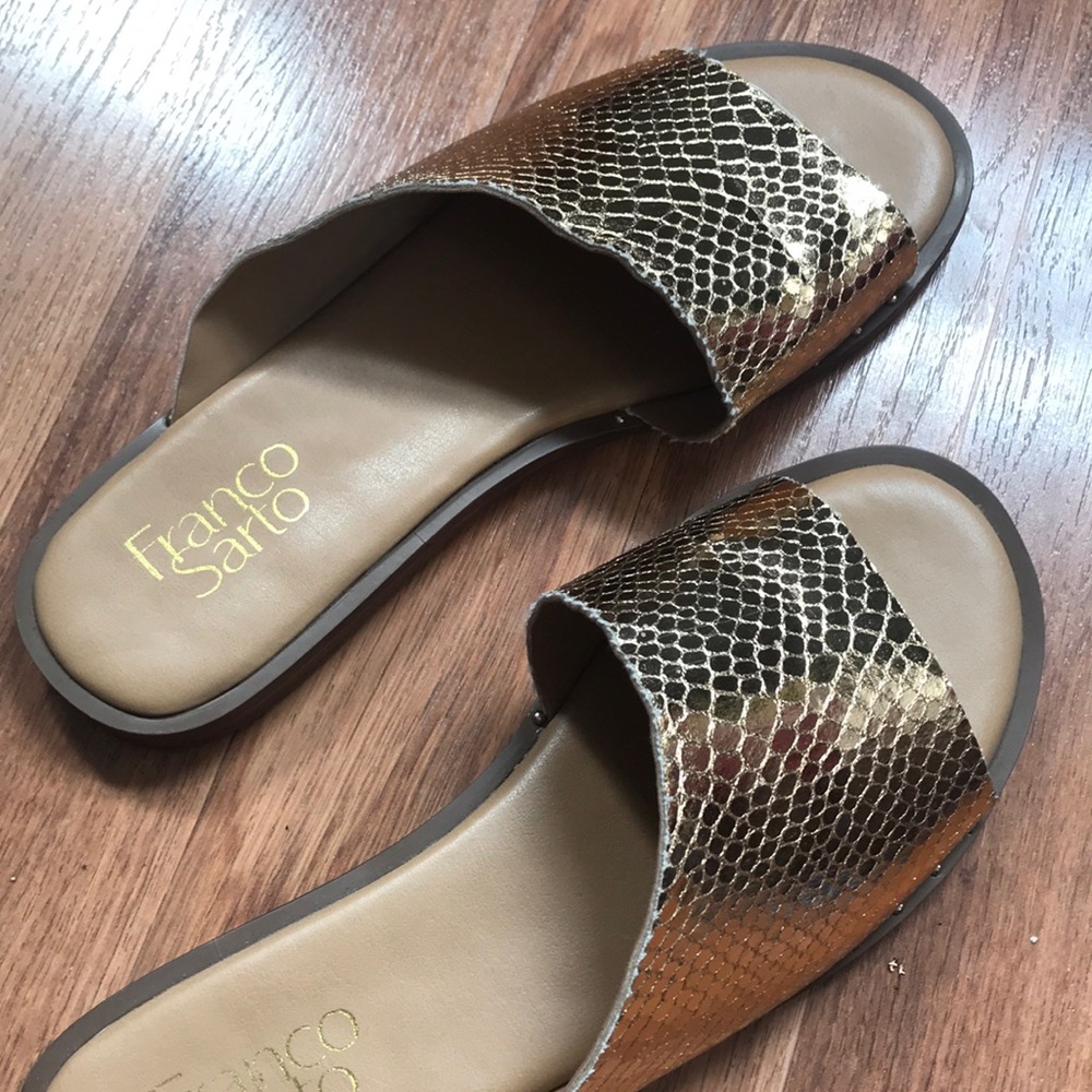 Franco Sarto Gold Slid on Sandals - Picture 5 of 7